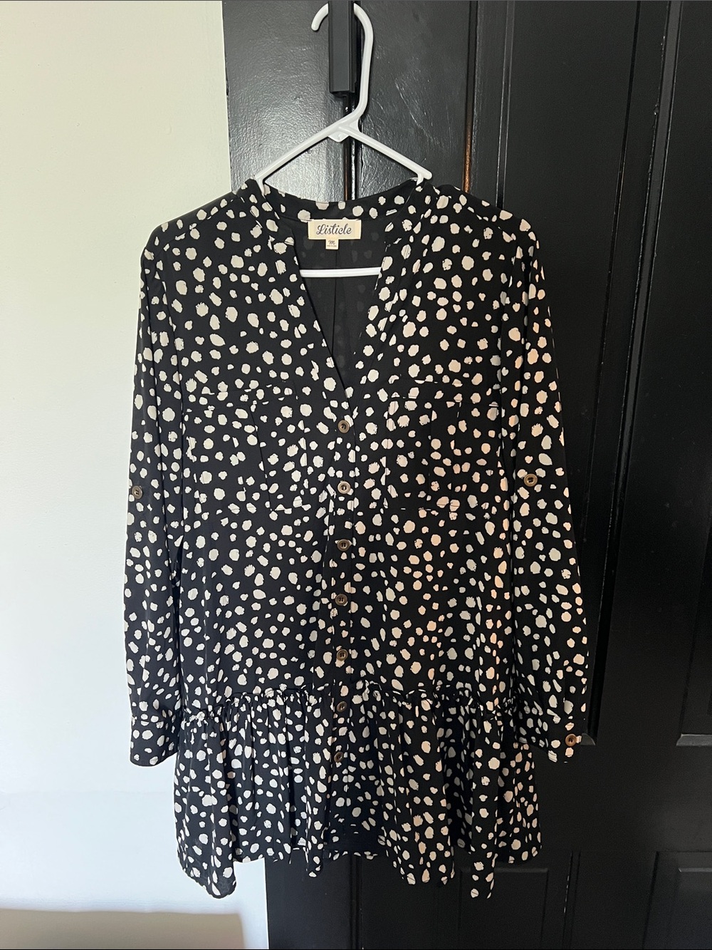 Listicle Black and Cream Polka Dot Blouse